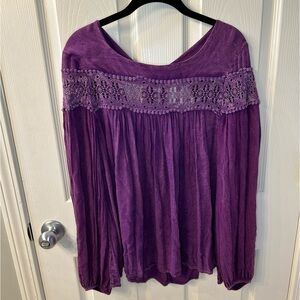 Women's Altar'd State Purple‎ Blouse with lace detailing and tie back size Med